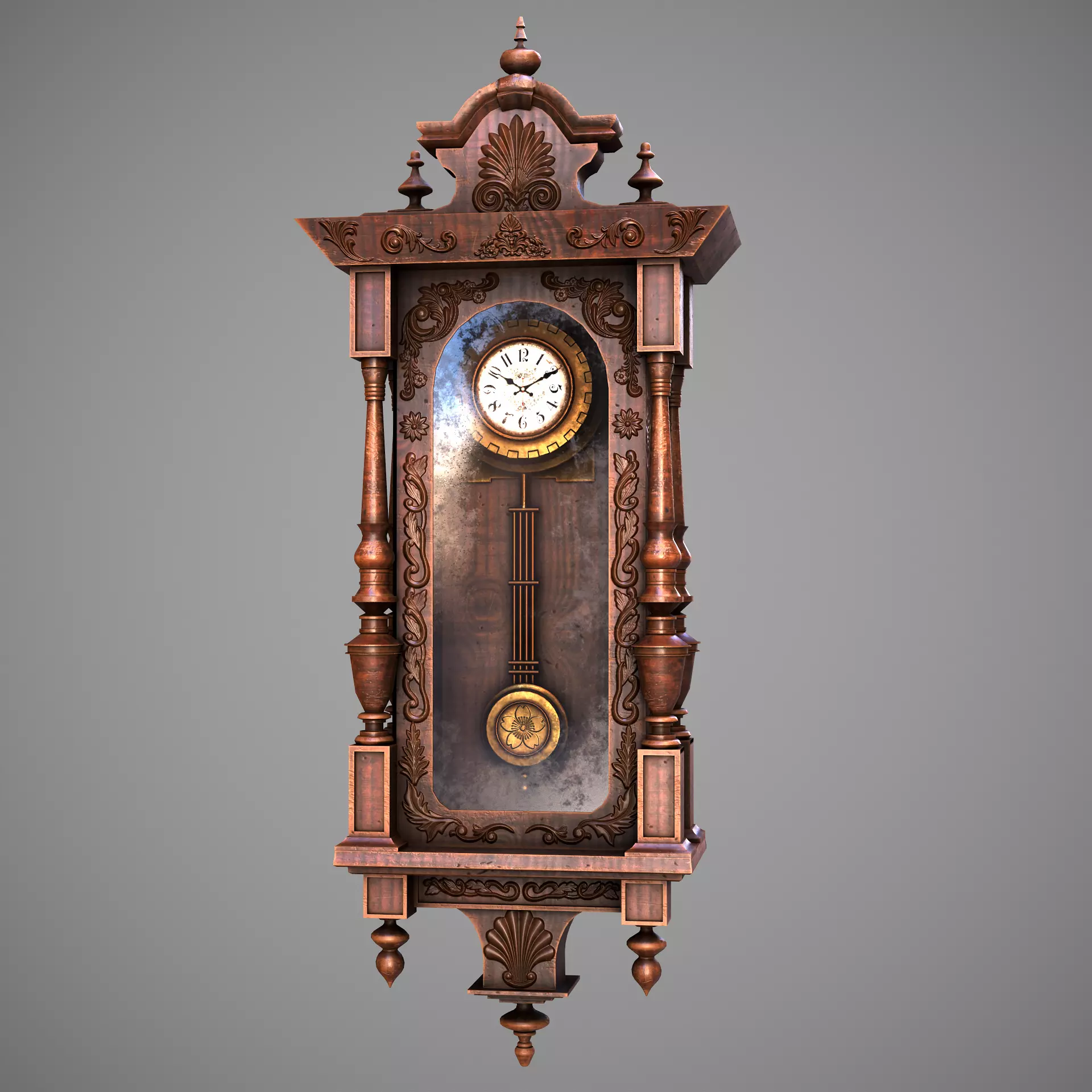 Wooden Wall Clock Low-poly 3D model_0