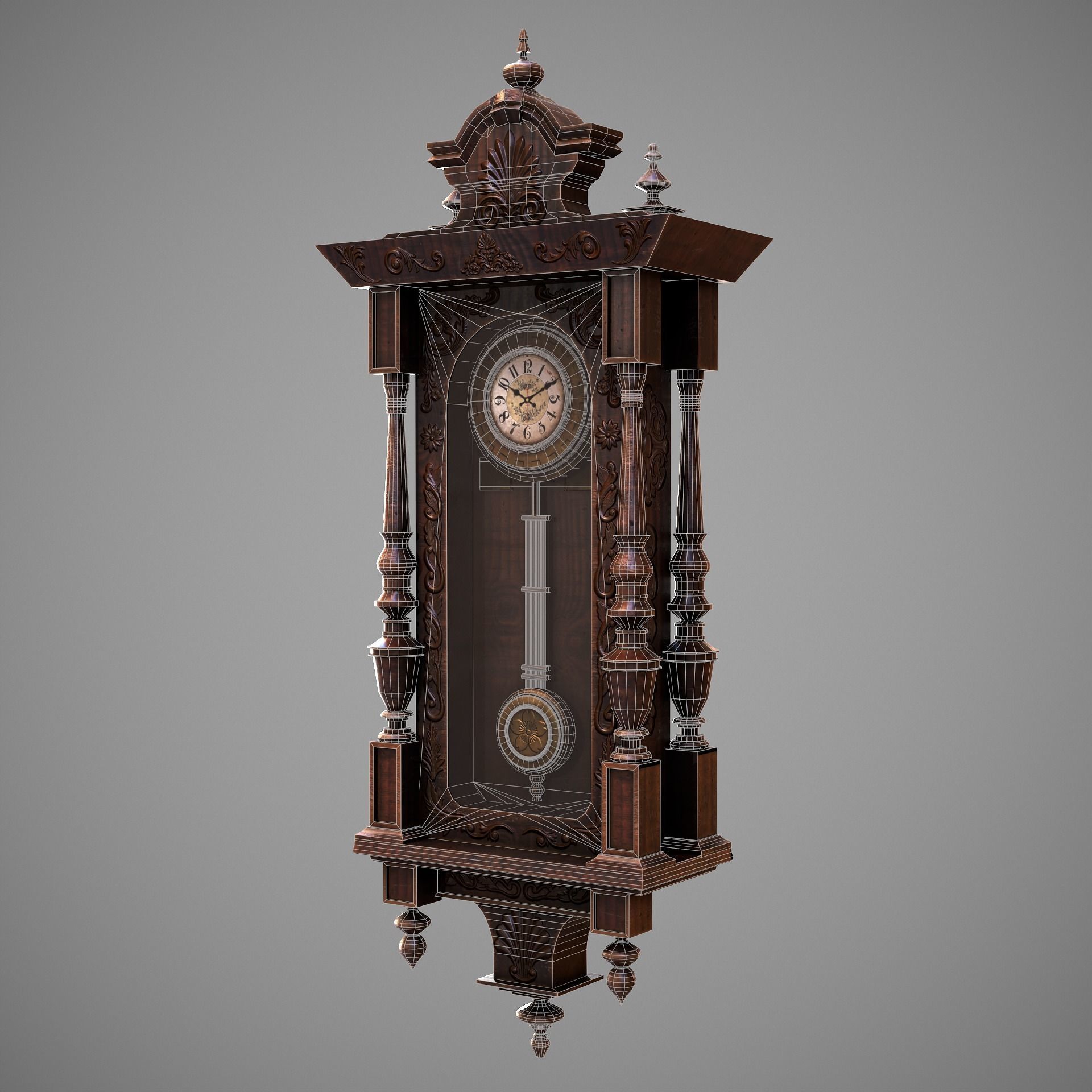 Wooden Wall Clock Low-poly 3D model_17
