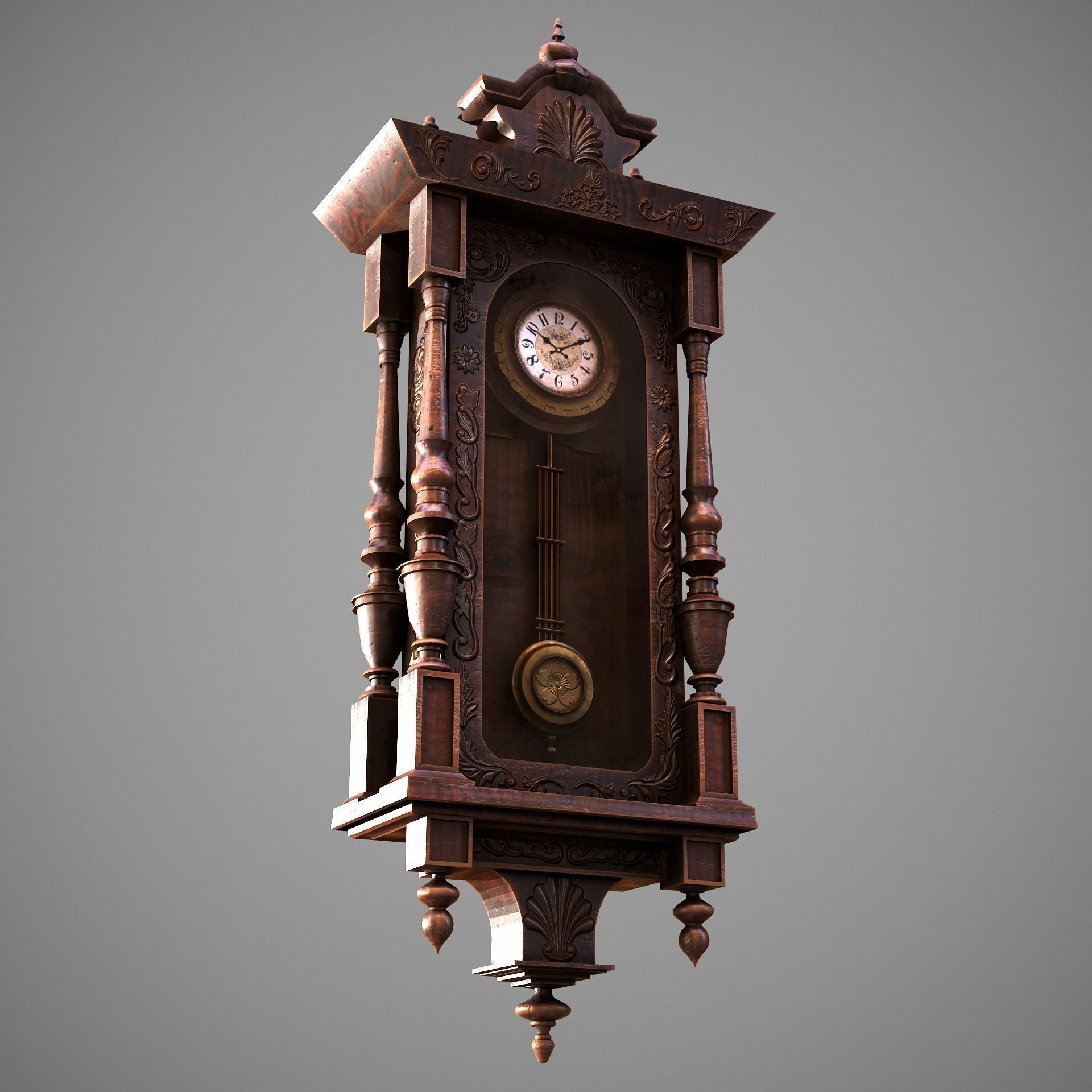 Wooden Wall Clock Low-poly 3D model_2