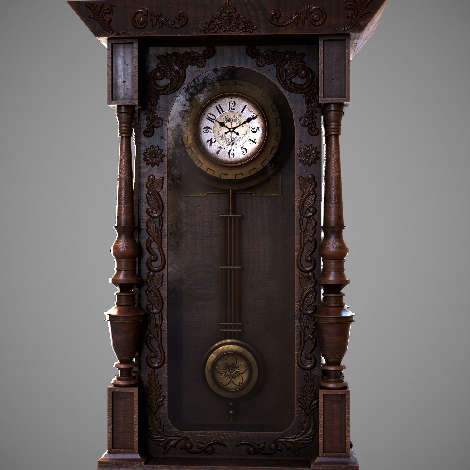 Wooden Wall Clock Low-poly 3D model_15