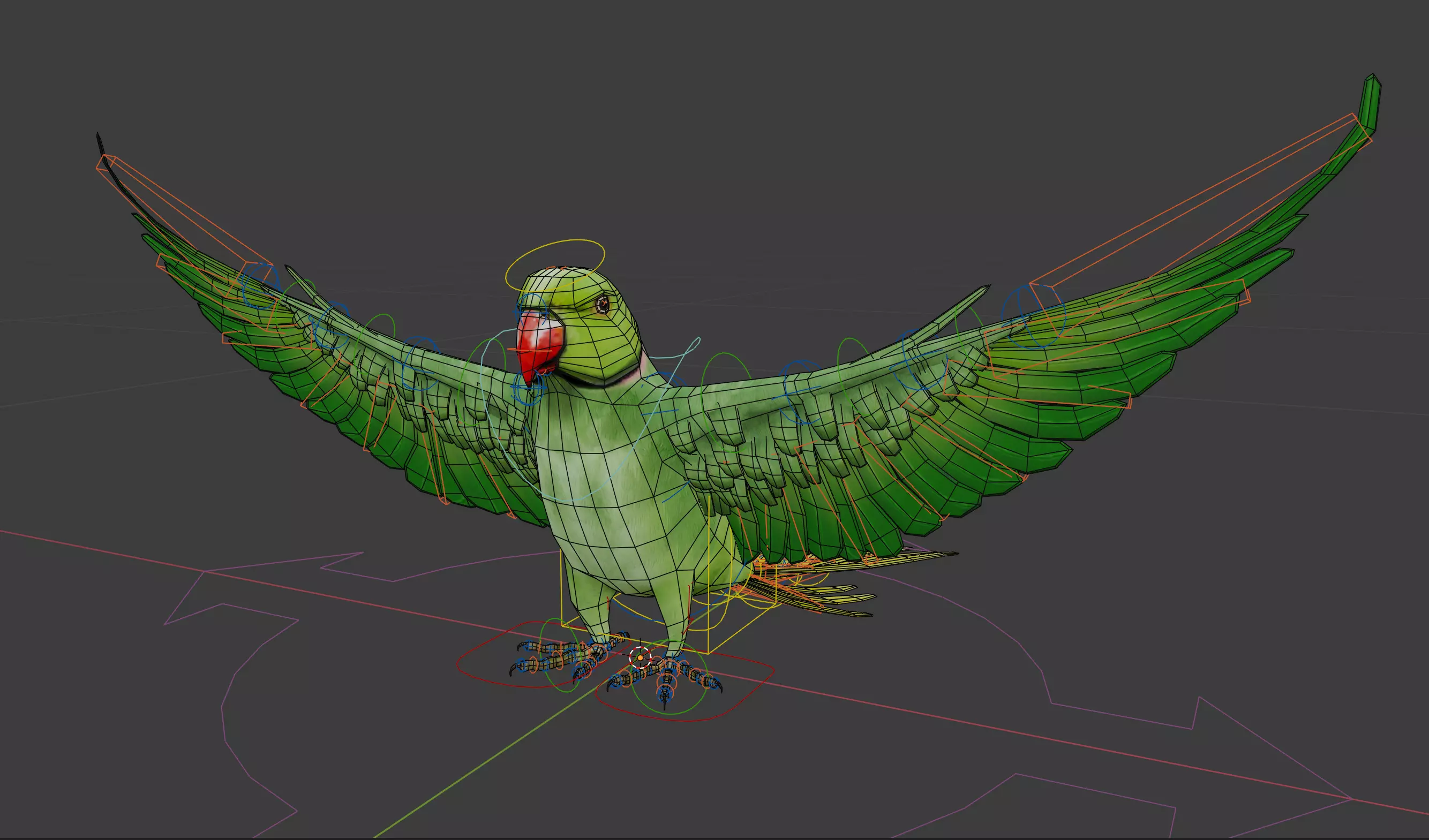 Parakeet parrot in flight 3D model_0