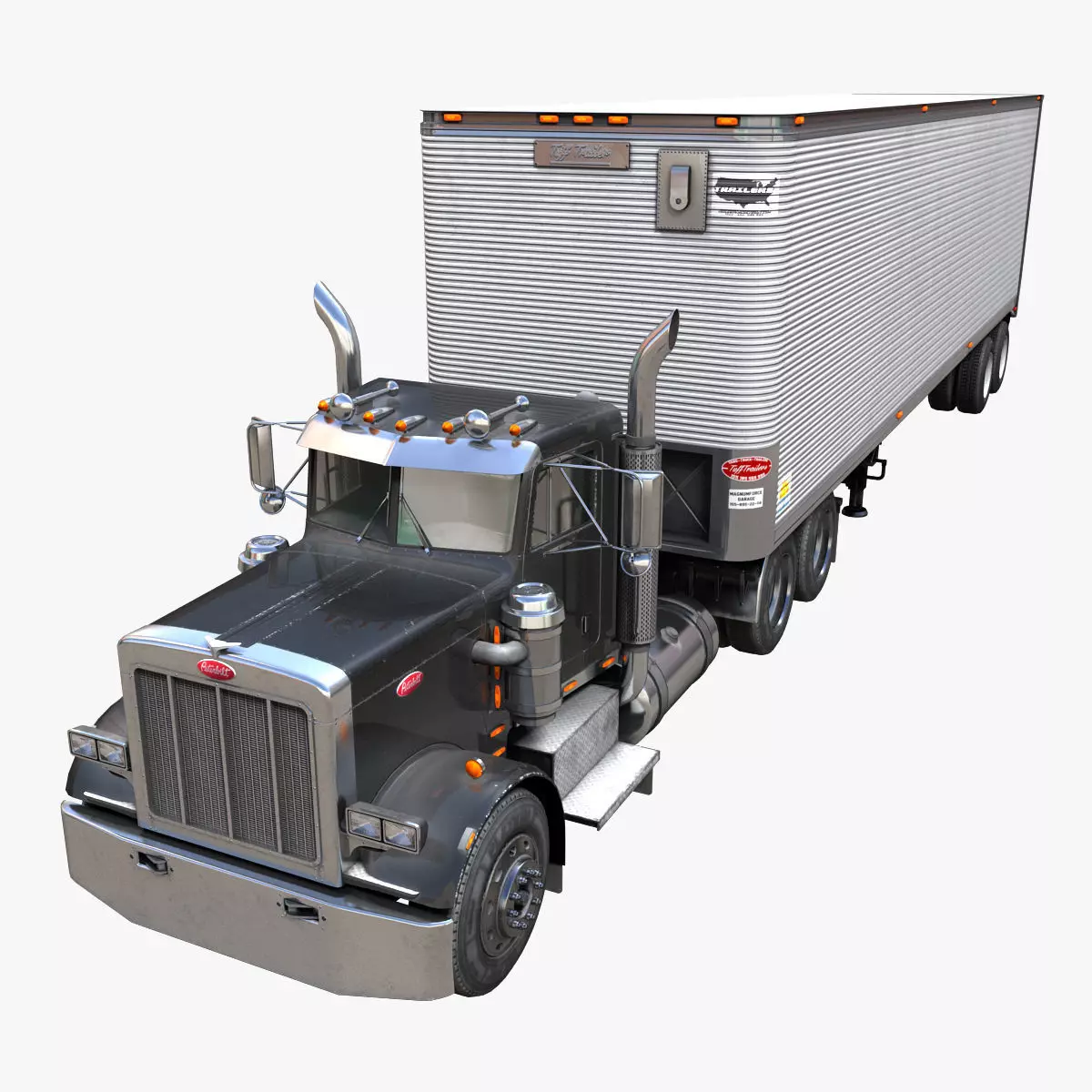 Peterbilt 359 industrial dry trailer Low-poly 3D model