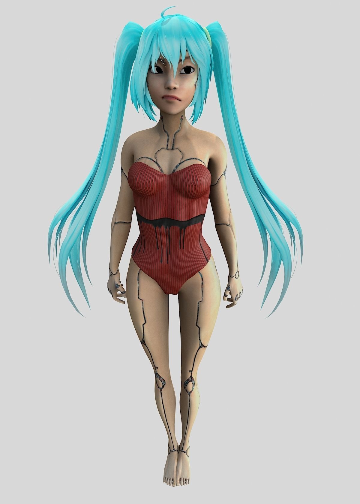 3D Dora anime girl in swimsuit Low-poly 3D model_6