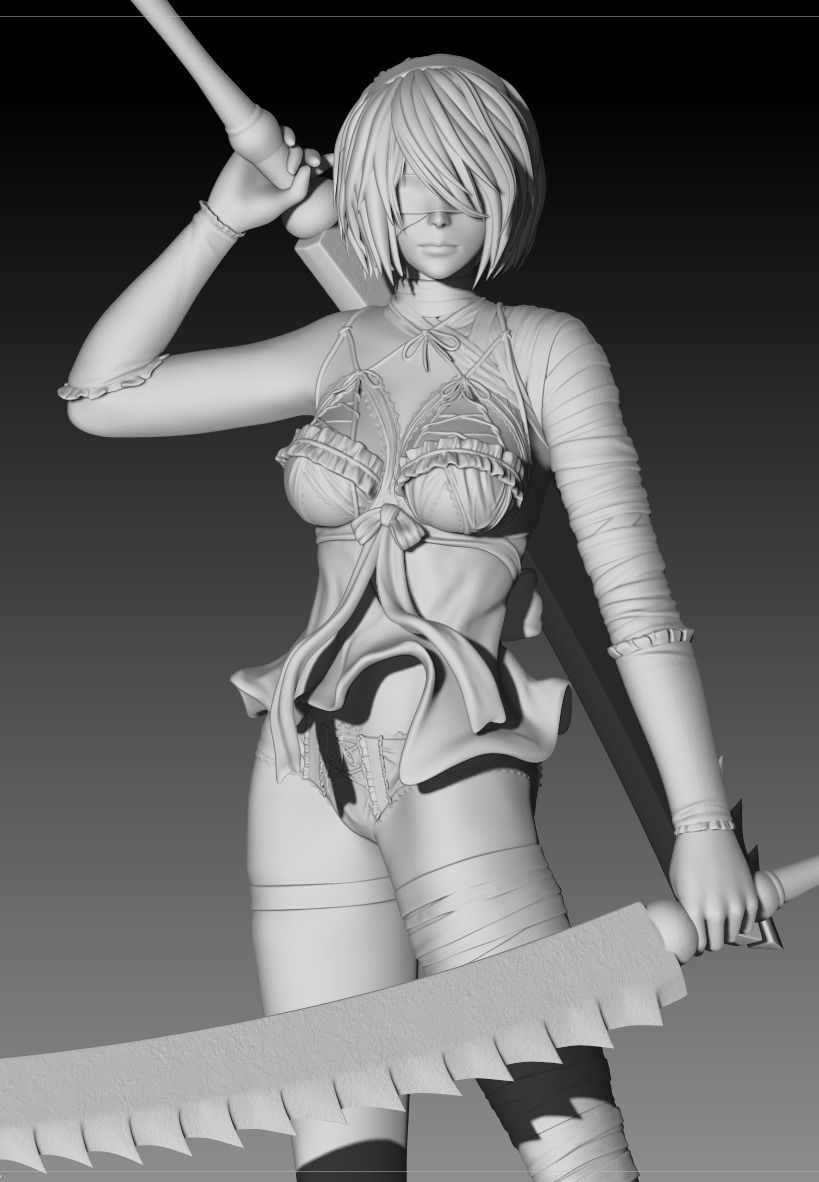 Kaine - 2B Nier Replicant for 3D print - pre supported included 3D print model_3