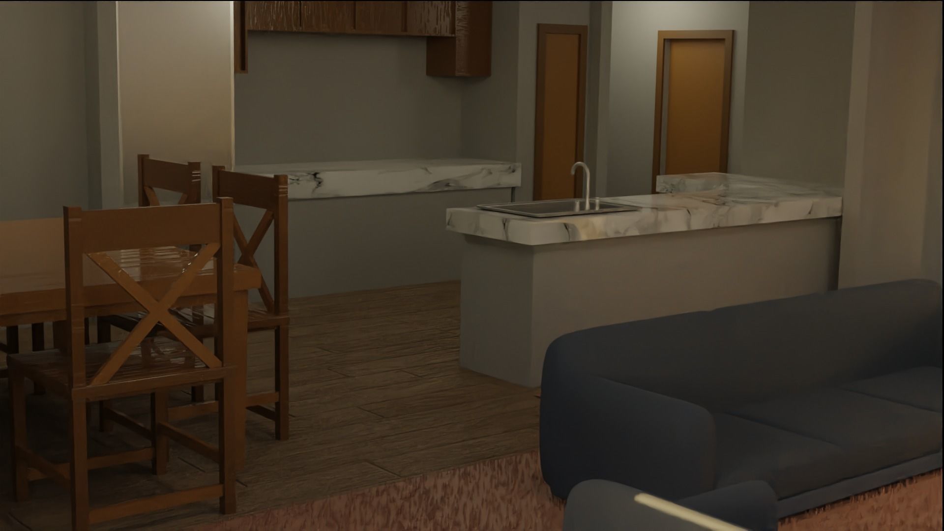 Simple Couch Low-poly 3D model_1