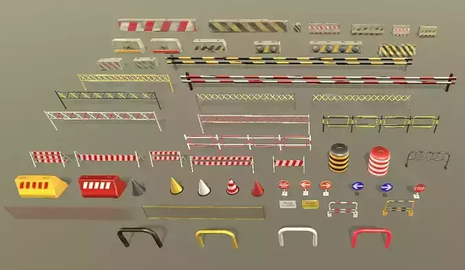 Roadblocks Pack Low-poly 3D model