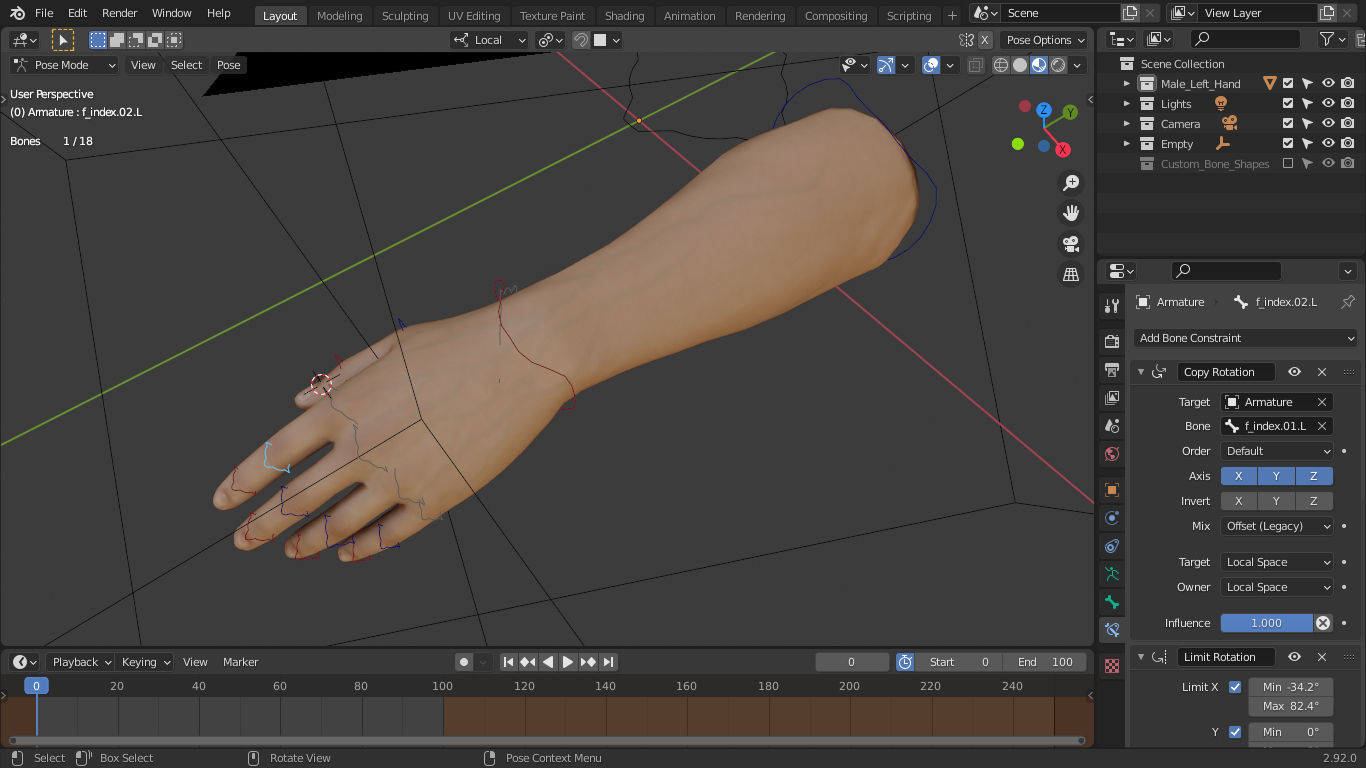 Male Left Hand Rigged Low-poly 3D model_33