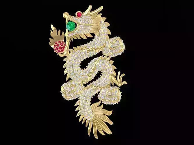 Chinese Dragon Pendant with Gemstones for Men  2075