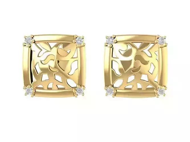 Square Gold Earrings with Gemstone Accents 1452
