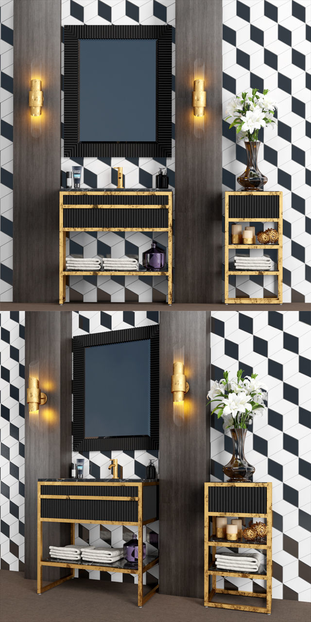 Bath 1 bathroom vanity gold 3D model_1