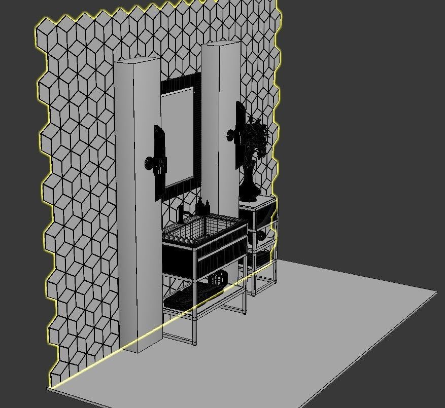 Bath 1 bathroom vanity gold 3D model_4