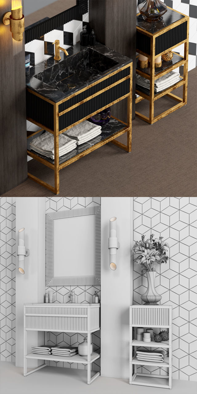 Bath 1 bathroom vanity gold 3D model_2