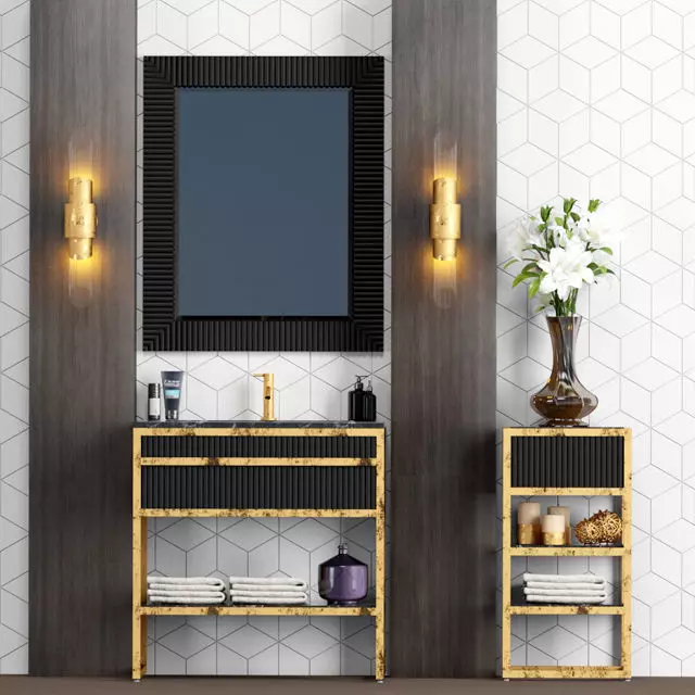 Bath 1 bathroom vanity gold 3D model_0