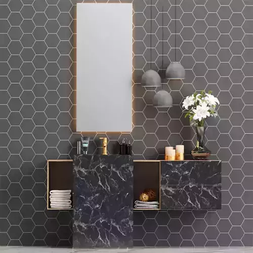 Bath 5 bathroom vanity with marble countertop and hexagonal tiles