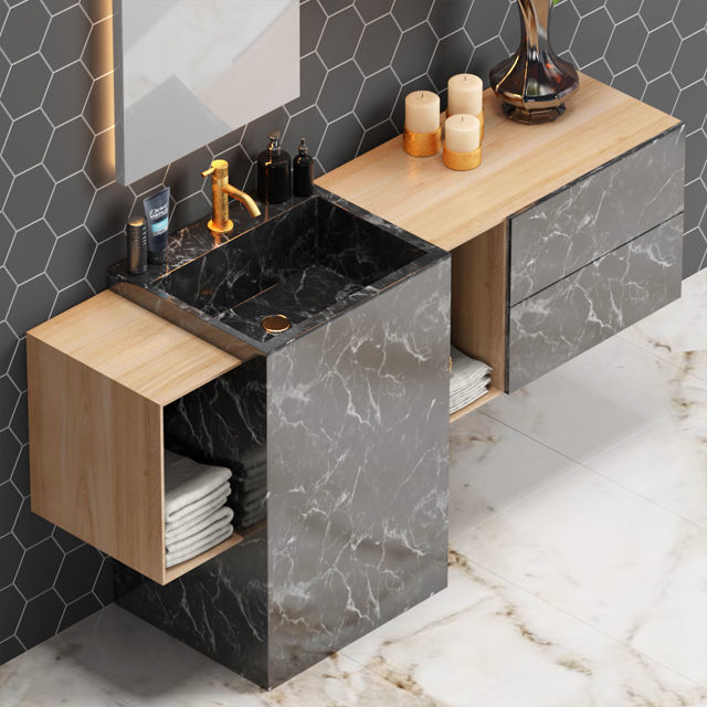 Bath 5 bathroom vanity with marble countertop and hexagonal t... 3D model_1