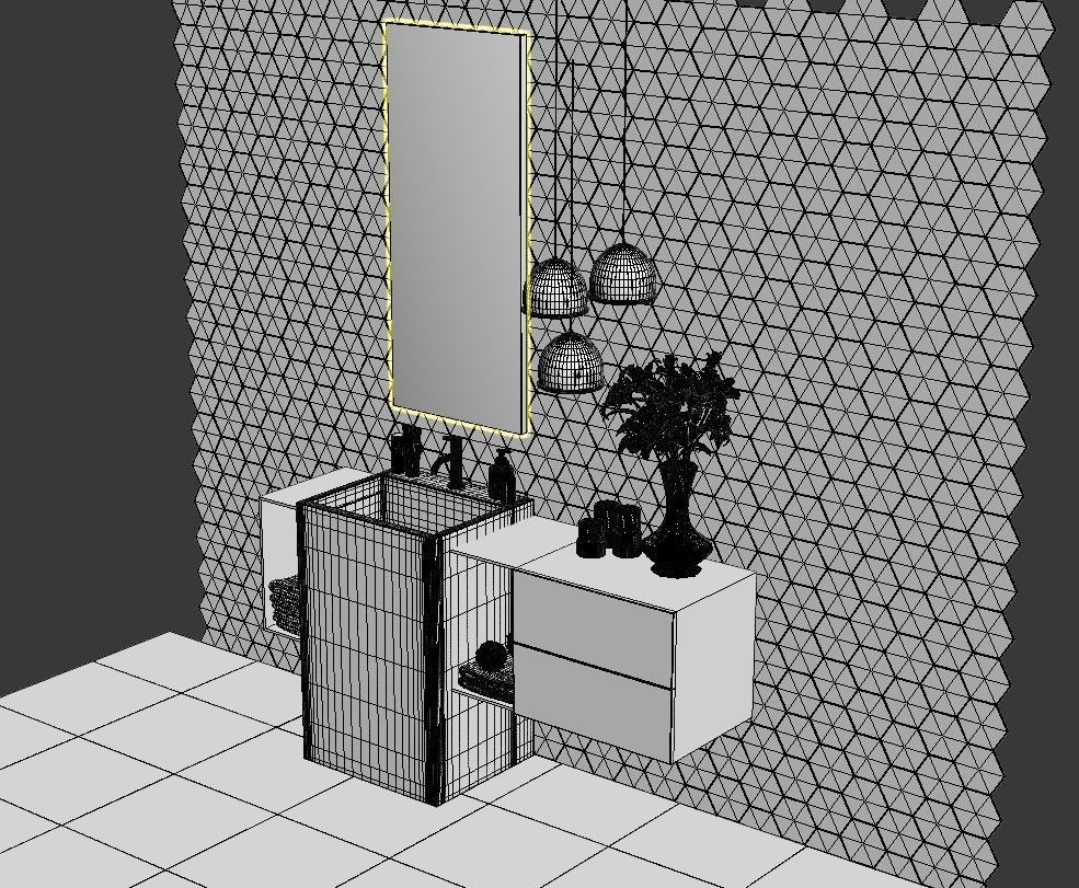 Bath 5 bathroom vanity with marble countertop and hexagonal t... 3D model_3