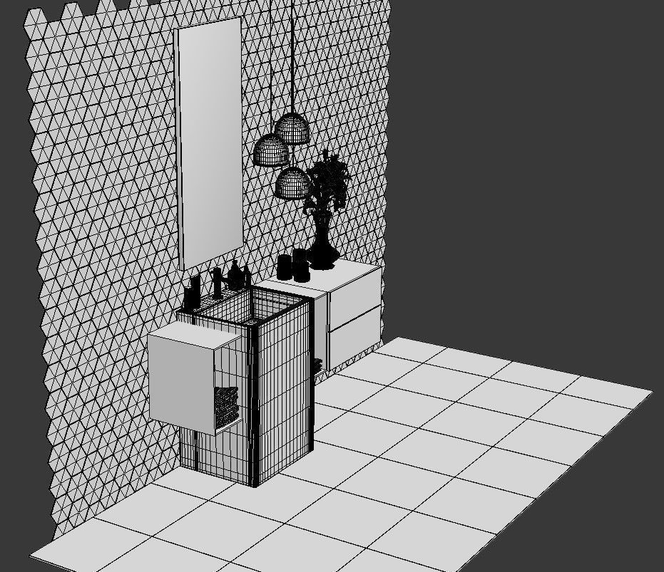 Bath 5 bathroom vanity with marble countertop and hexagonal t... 3D model_4