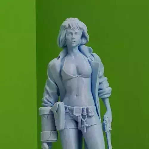 Hellgirl statue of woman holding gun