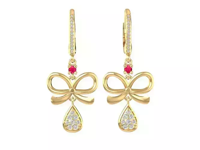 Bow Knot Diamond Drop Earrings 3D Model  1456