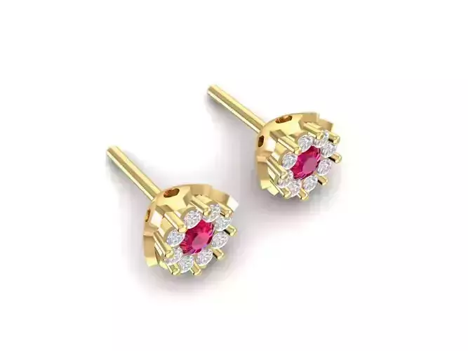 Classic Ruby and Emerald Stud Earrings for Women 1459