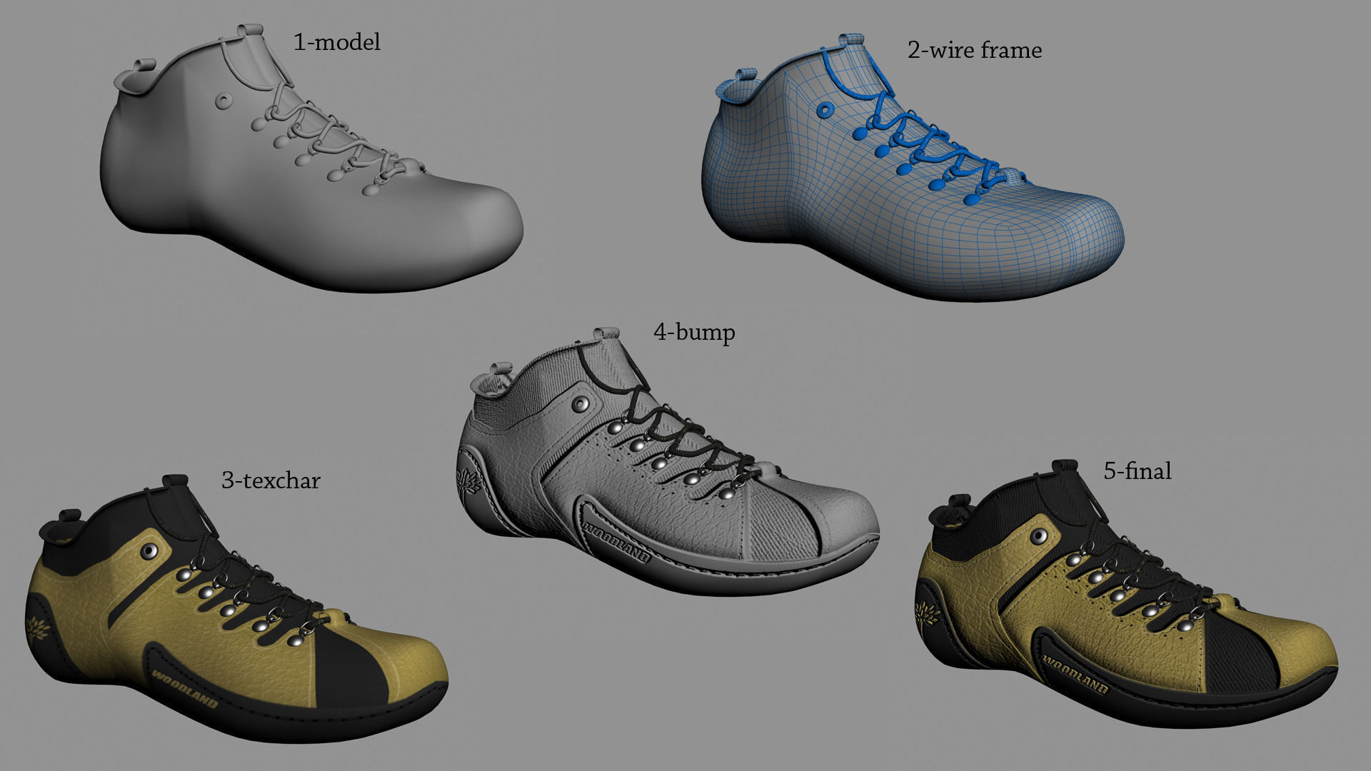  shoes 3d model woodland Low-poly 3D model_1