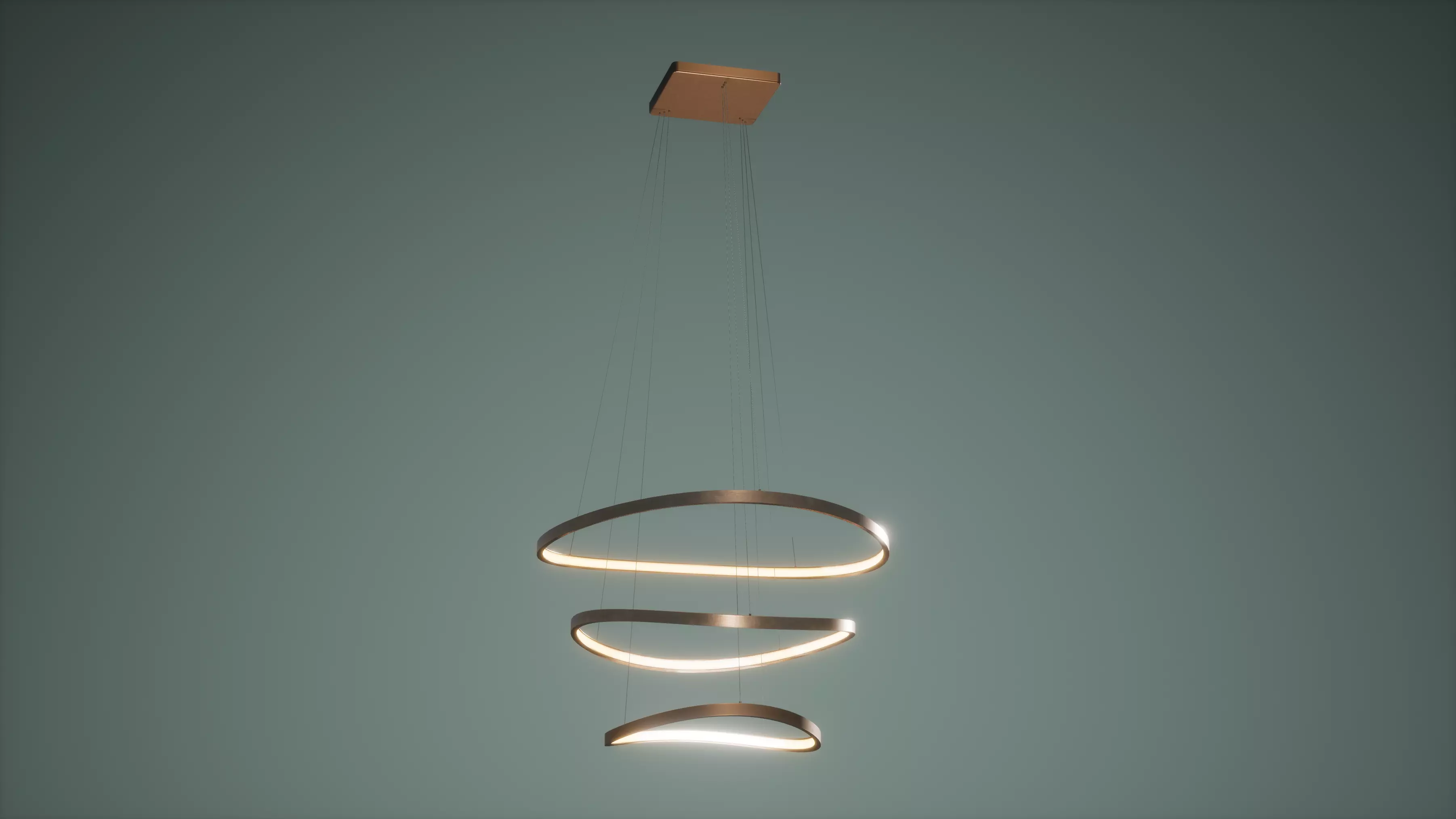 Chandelier Low Poly Game Ready pendant light with three circles Low-poly 3D model_0