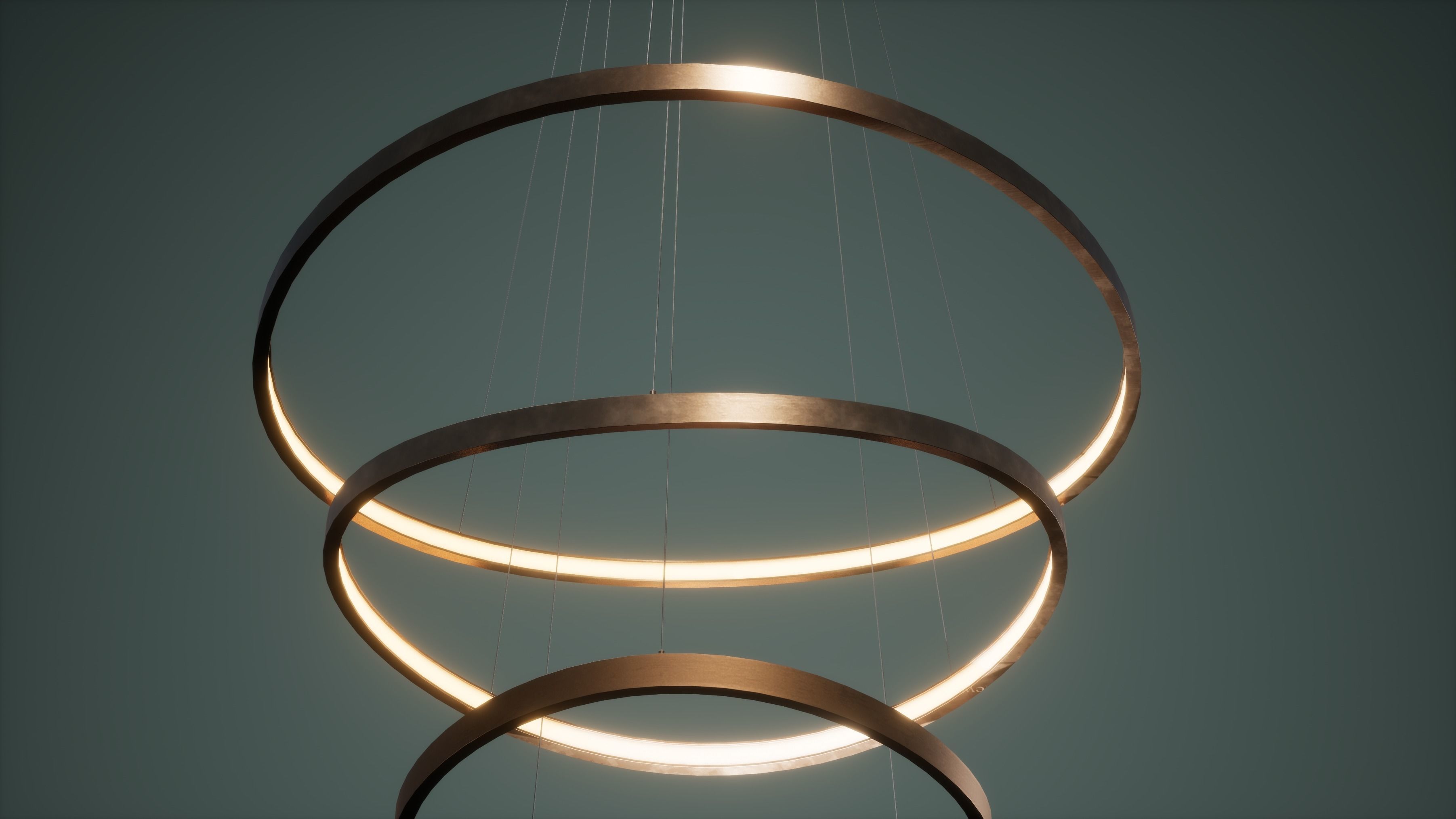 Chandelier Low Poly Game Ready pendant light with three circles Low-poly 3D model_2