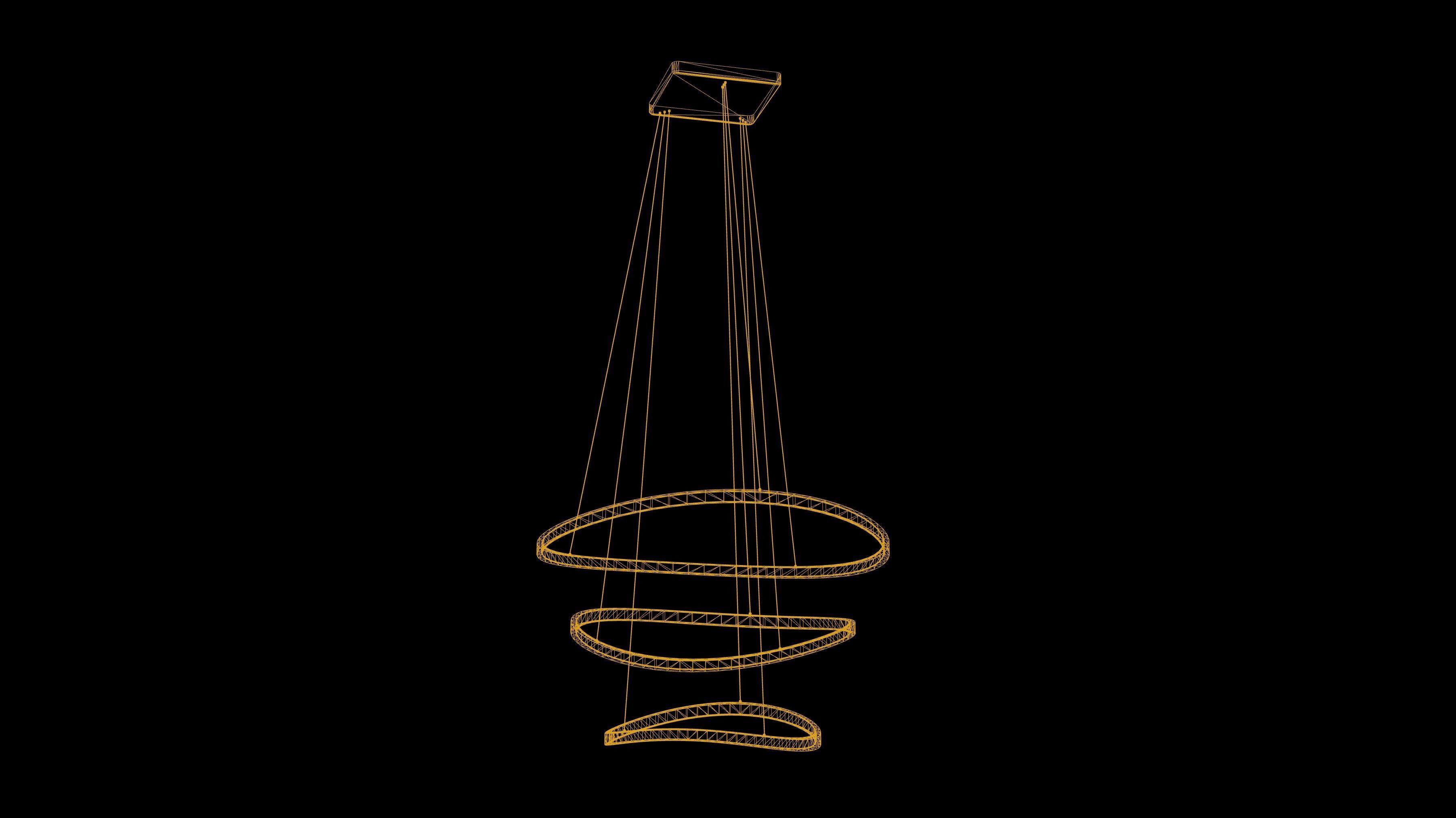 Chandelier Low Poly Game Ready pendant light with three circles Low-poly 3D model_3