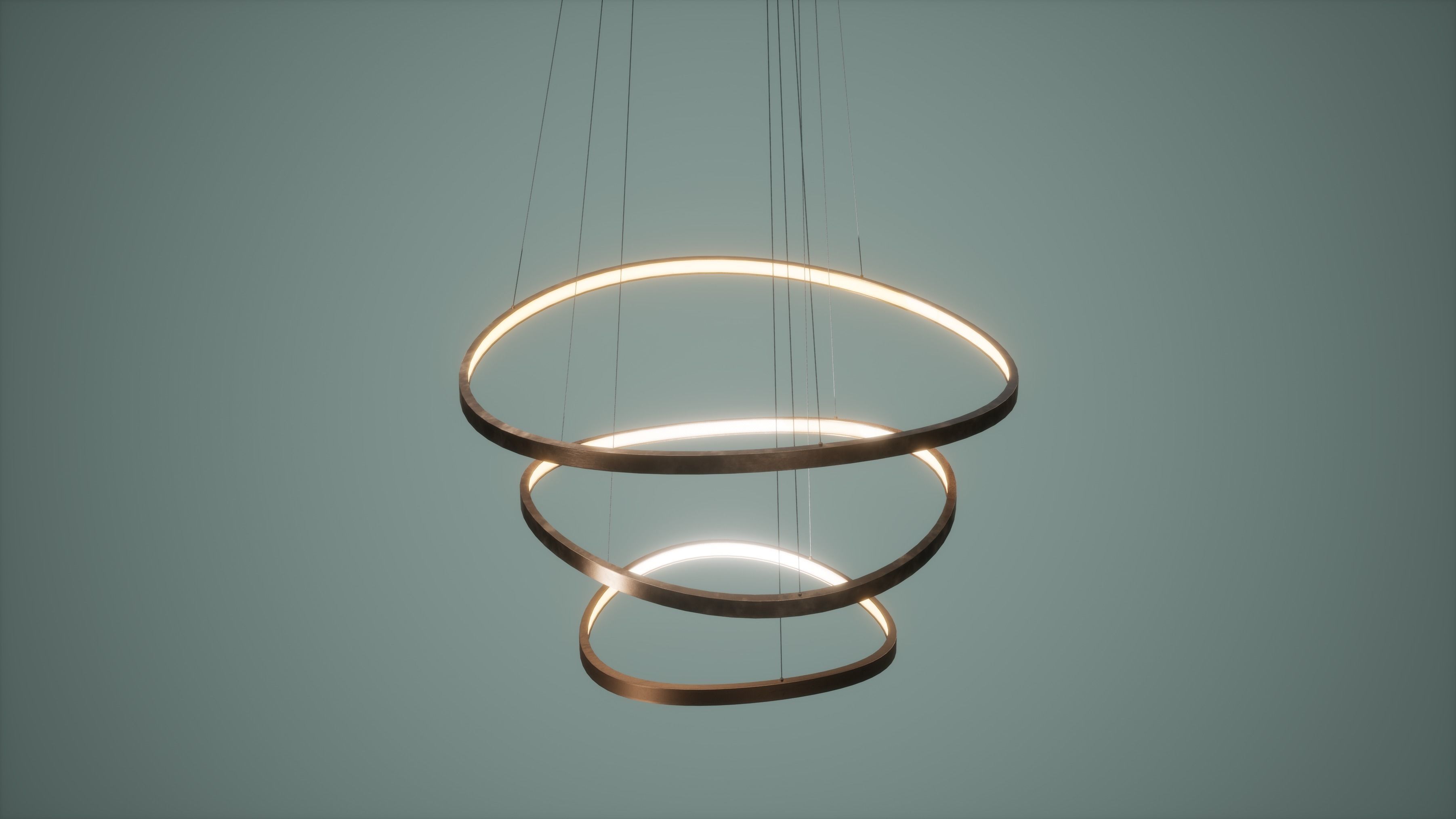 Chandelier Low Poly Game Ready pendant light with three circles Low-poly 3D model_1