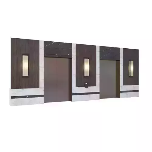 Elevator three elevators with marble panels and lights