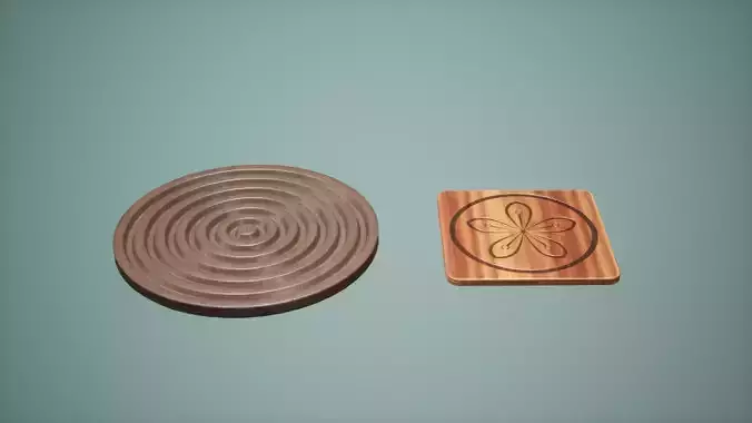 Coaster Set Low Poly Game Ready two wooden coasters with circular design