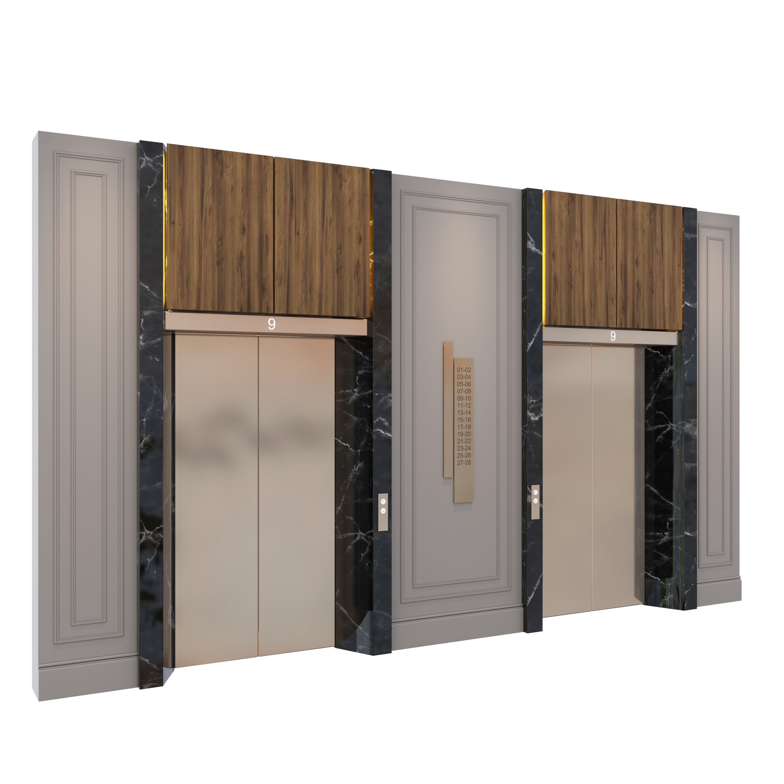 Elevator set of doors 3D model_1