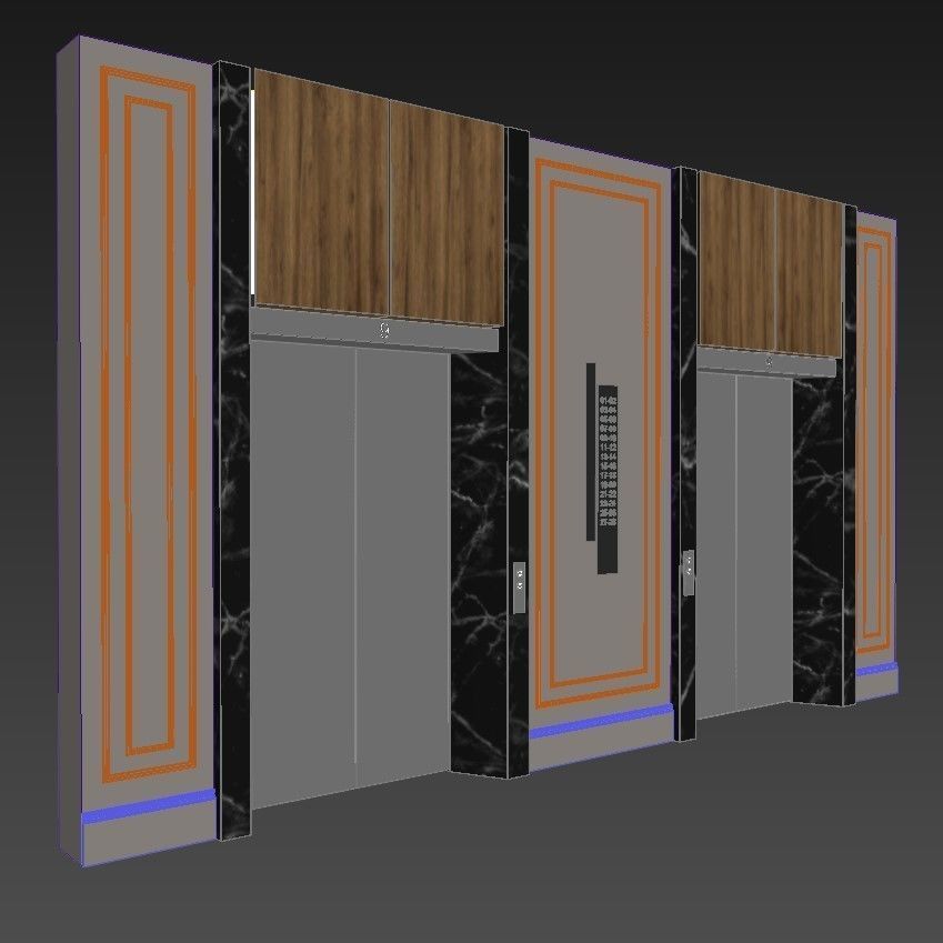 Elevator set of doors 3D model_5