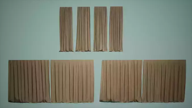 Curtain Set Low Poly Game Ready four wooden panels