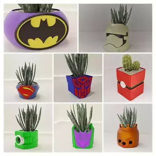 plant pot superhero colection 3D Model Collection