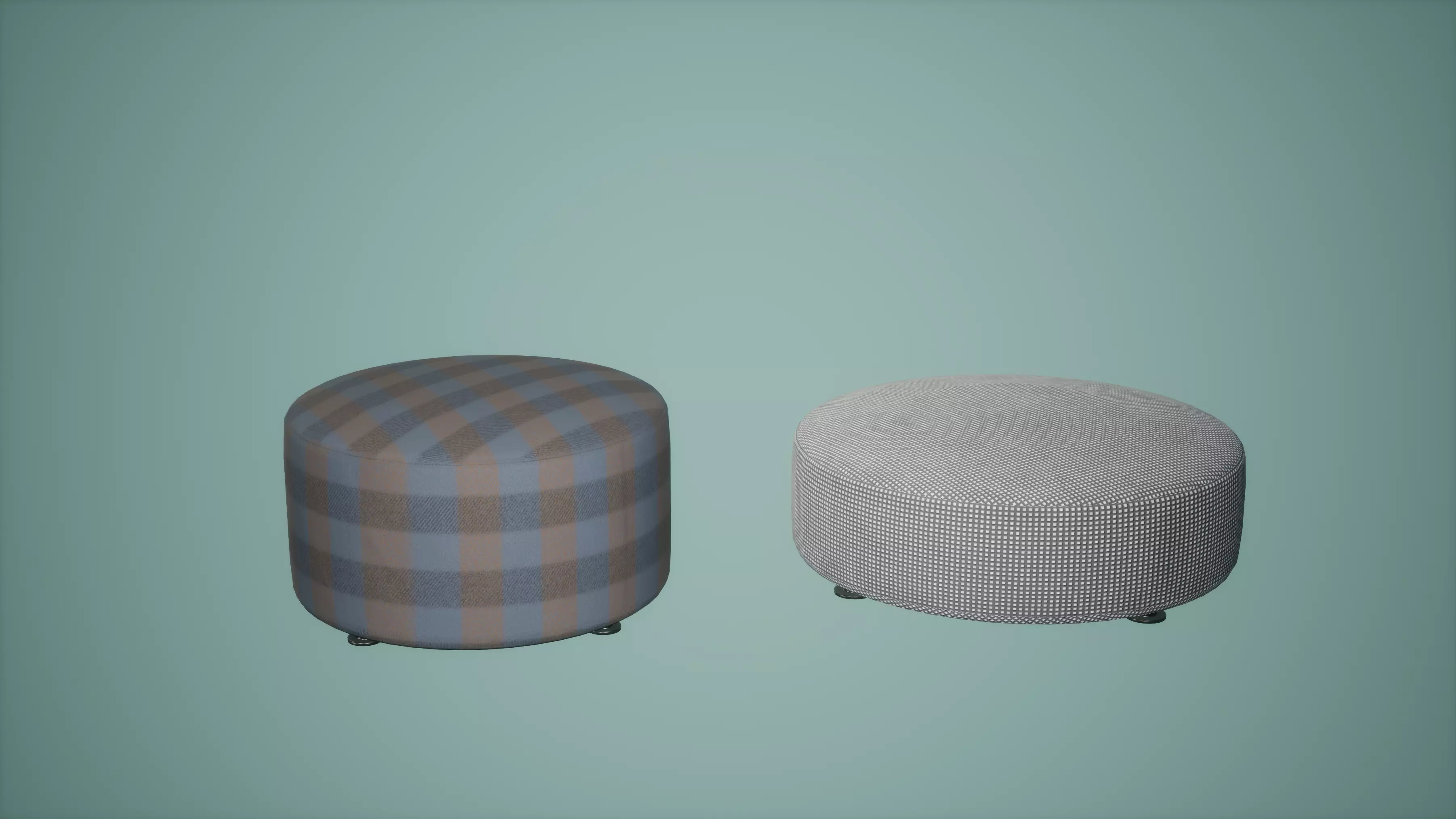 Puff Set Low Poly Game Ready ottoman in checkered pattern Low-poly 3D model