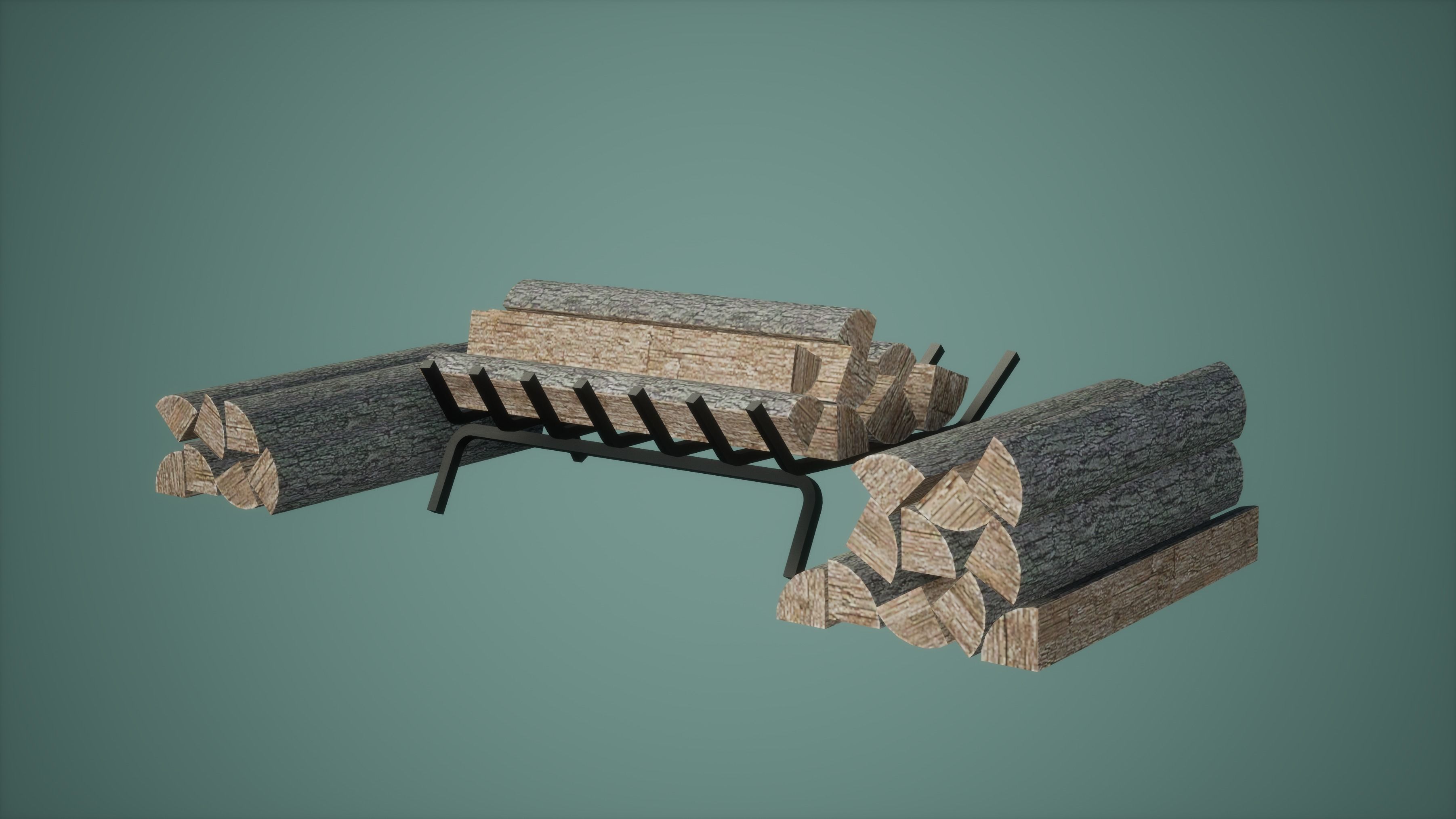 Logs Set Low Poly Game Ready pile of Low-poly 3D model_1