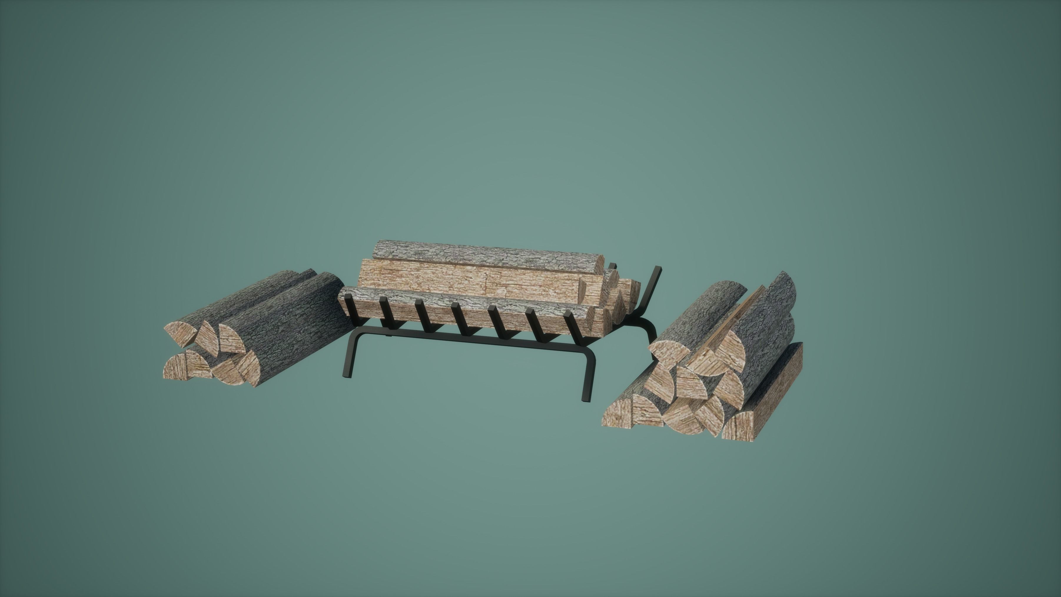 Logs Set Low Poly Game Ready pile of Low-poly 3D model_3