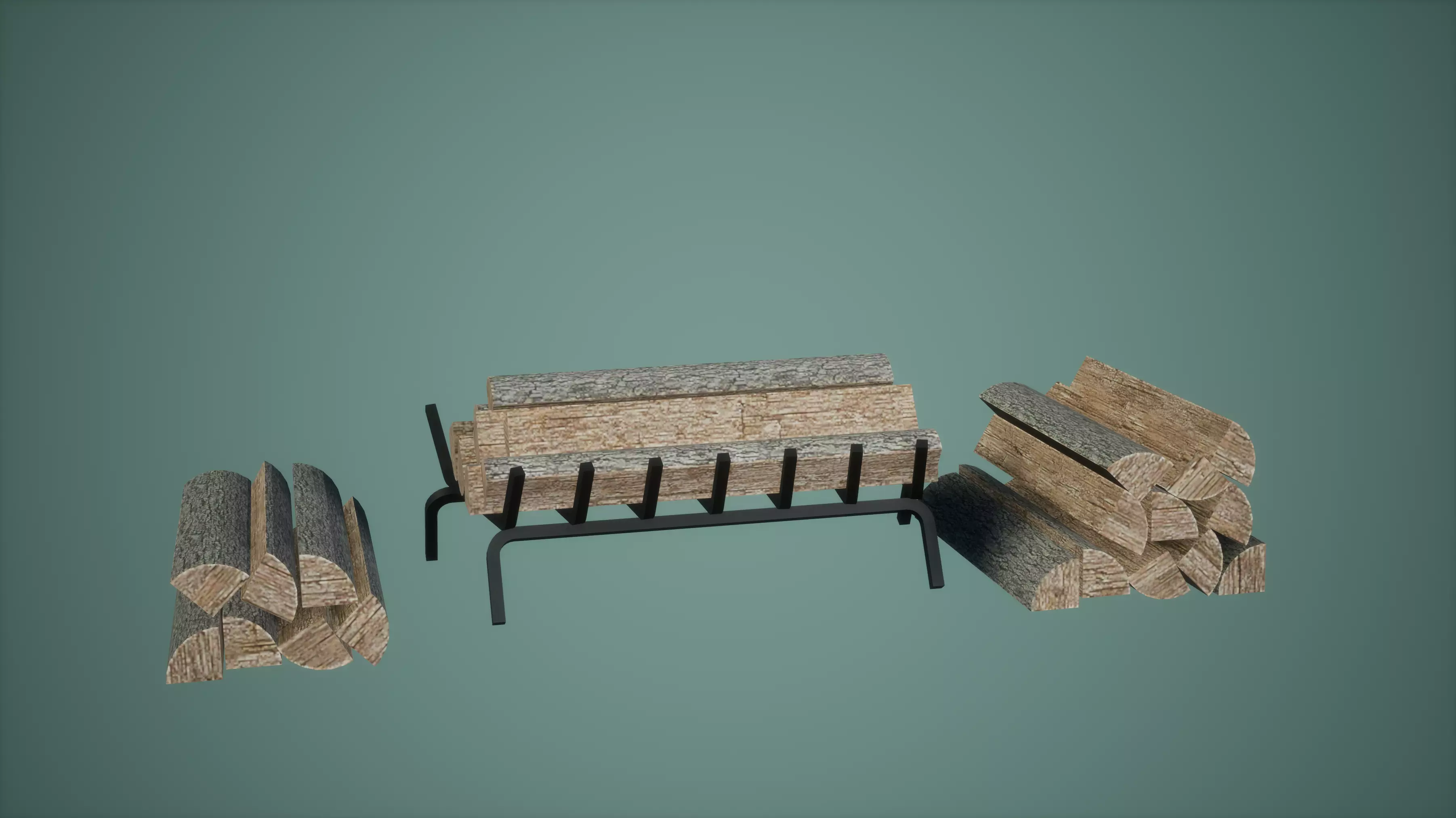 Logs Set Low Poly Game Ready pile of Low-poly 3D model_0