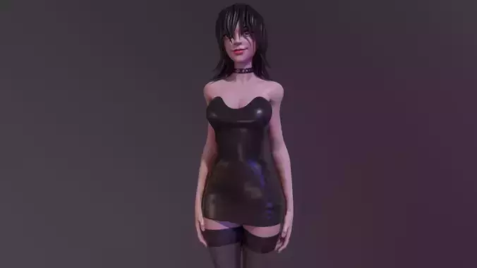 Black Dress Girl Low-poly 3D model