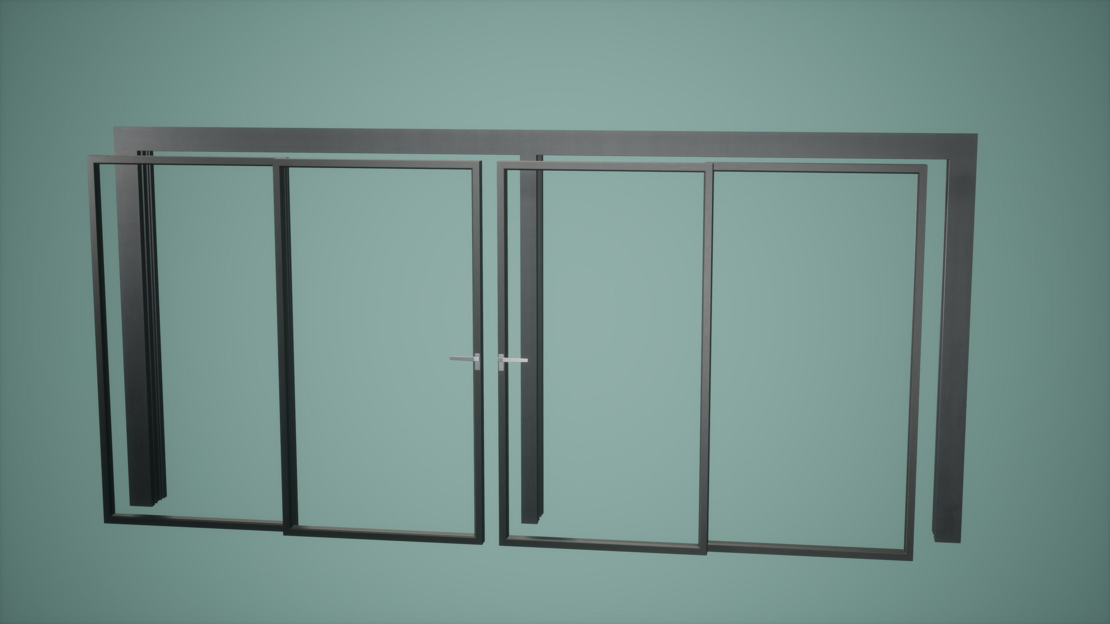 Door Set Low Poly Game Ready wooden with two glass panels Low-poly 3D model_1