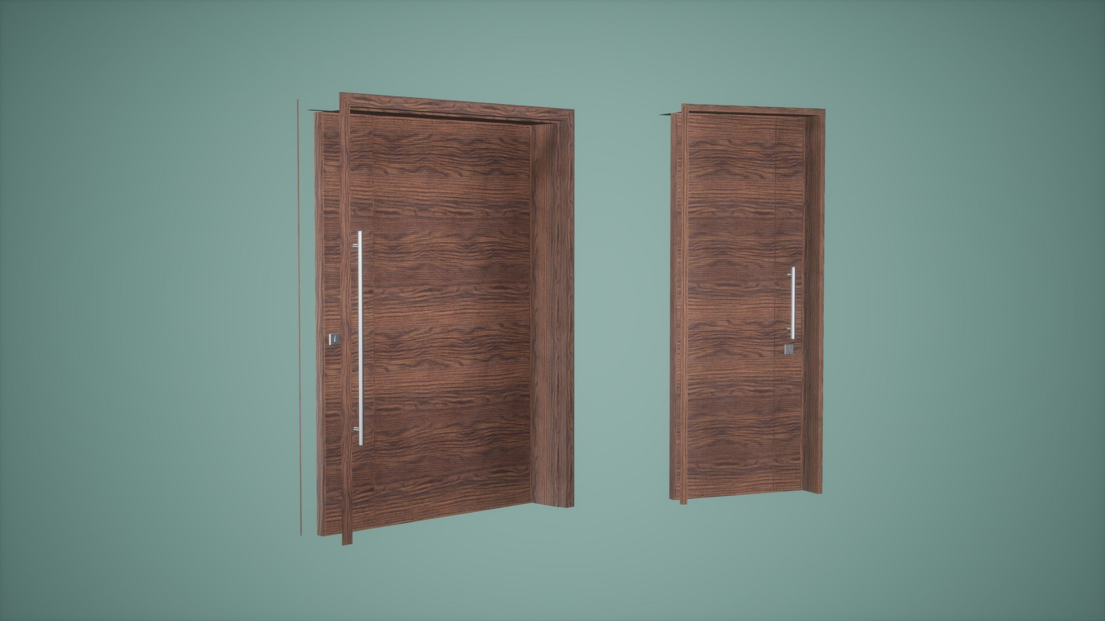 Door Set Low Poly Game Ready wooden with two glass panels Low-poly 3D model_2
