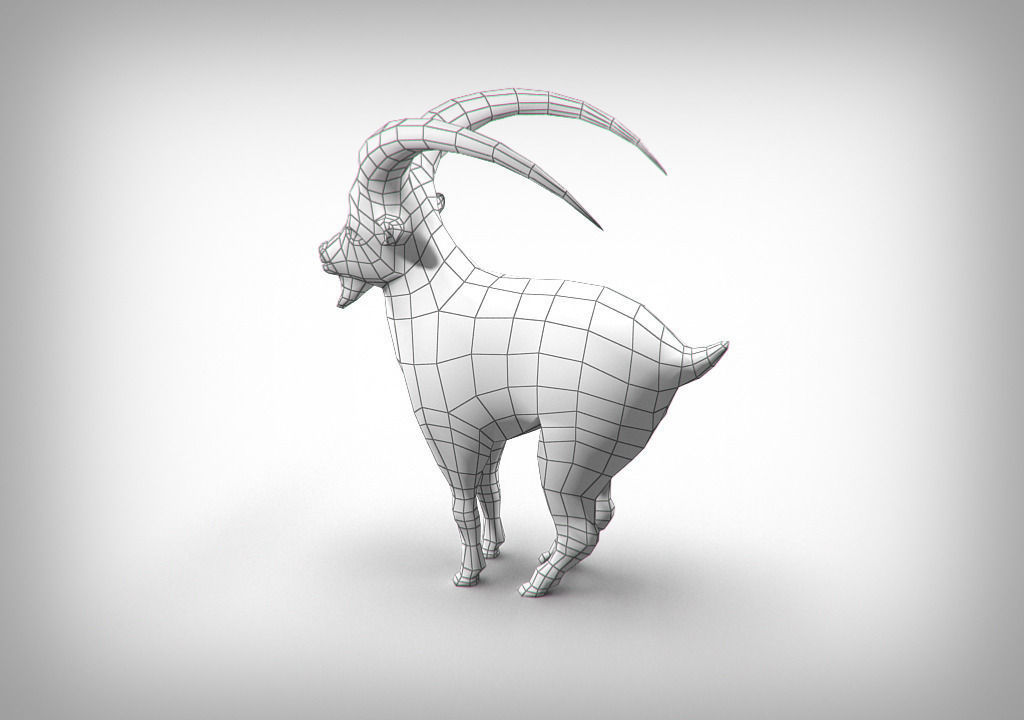 Goat low poly with long horns Low-poly 3D model_6