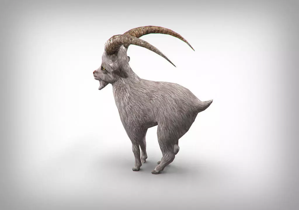 Goat low poly with long horns Low-poly 3D model_0