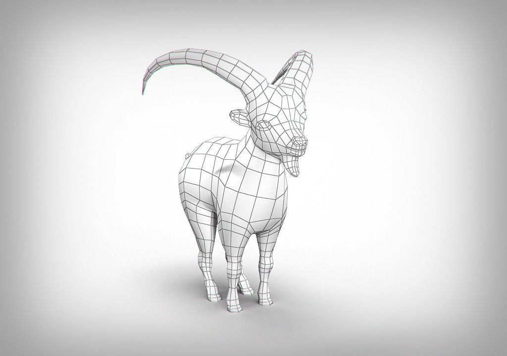 Goat low poly with long horns Low-poly 3D model_9