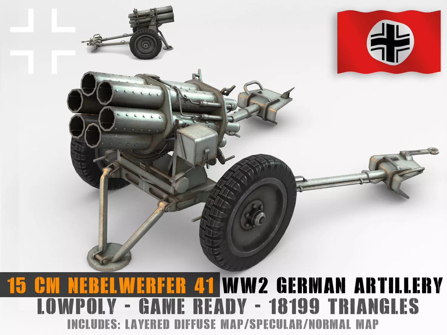 Low Poly 15cm Nebelwerfer 41 rocket artillery Low-poly 3D model_0