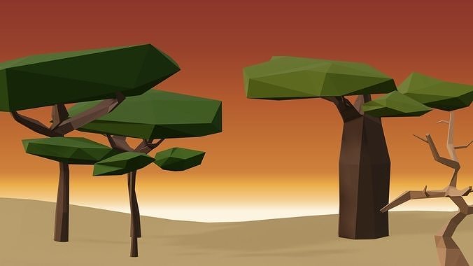 Cartoon Savannah Trees Low-poly 3D model