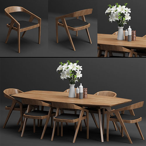 Table  Chair set 001 3D model