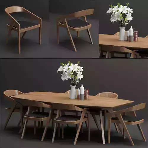 Table  Chair set 001 3D model