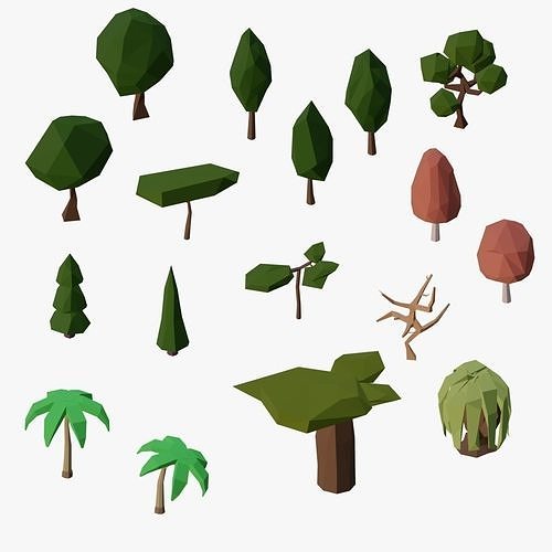 Cartoon Trees Pack 3D Model Collection
